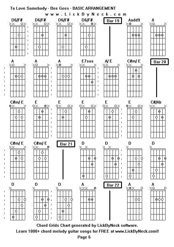 Chord Grids Chart of chord melody fingerstyle guitar song-To Love Somebody - Bee Gees - BASIC ARRANGEMENT,generated by LickByNeck software.